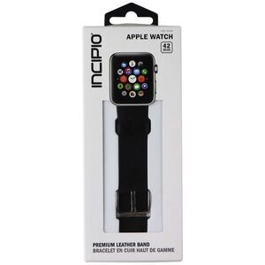 Incipio -  Premium Leather Watch Band (42mm) - Black  Black / Silver